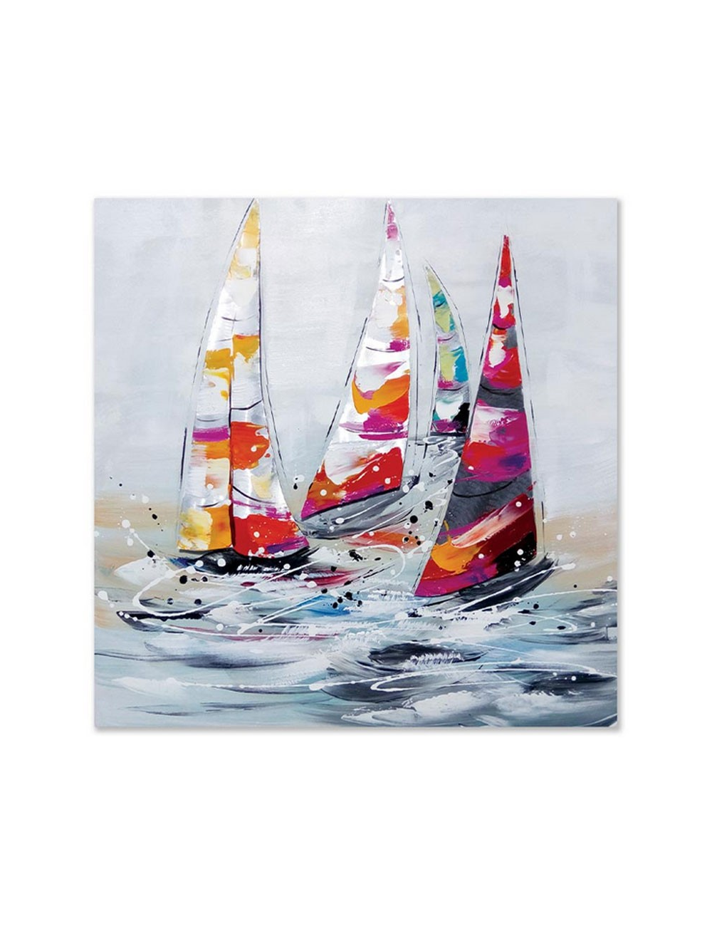 Tableau voiliers colorés – toile peinte 80x80 cm