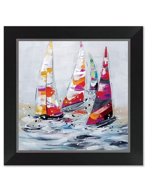 Tableau voiliers colorés – toile peinte 80x80 cm