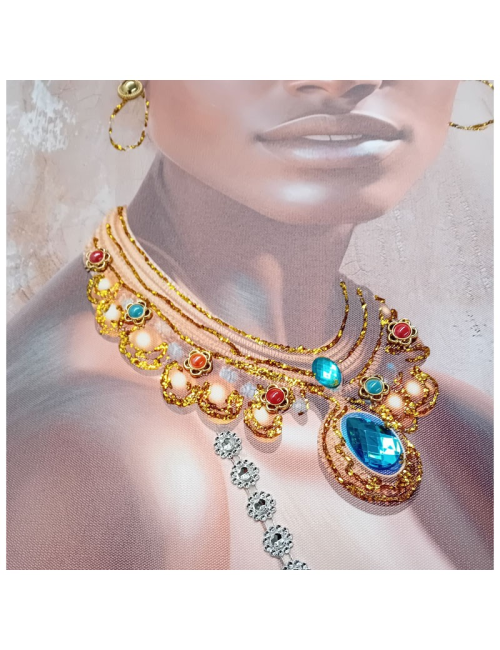 Tableau portrait africain avec sequins et tissus – 60x80 cm
