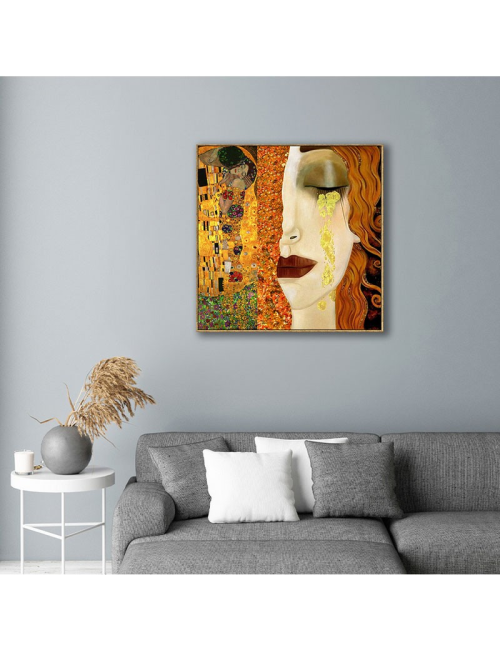 Tableau Klimt femme en larmes dorées – toile 80x80 cm