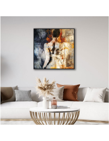 Tableau femme de dos aquarelle – toile abstraite 80x80 cm