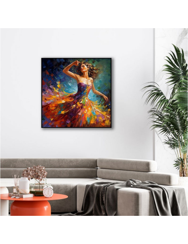 Tableau femme dansante abstraite – couleurs vives 80x80 cm