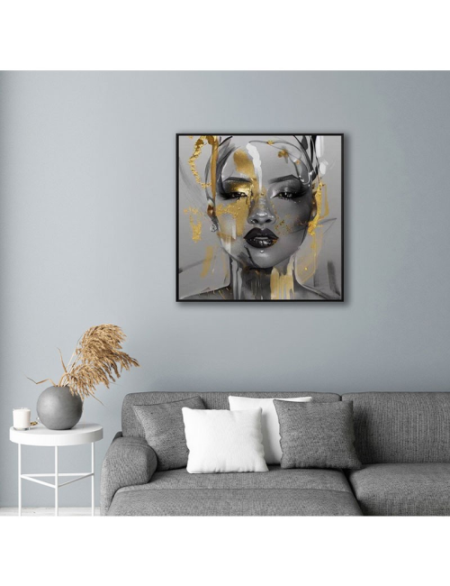 Tableau visage doré abstrait – toile 80x80 cm
