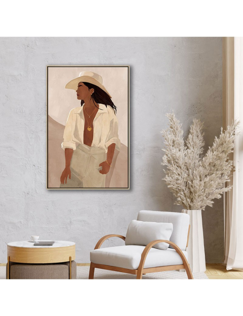 Tableau femme bohème chapeau – toile 80x120 cm