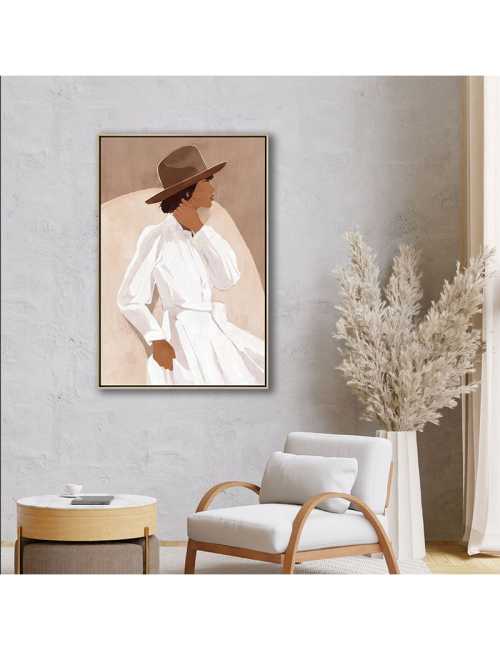 Tableau femme au chapeau marron – toile 80x120 cm