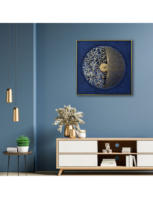Tableau bleu et doré 80x80 – décoration murale graphique