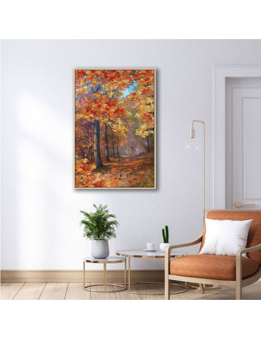 Tableau forêt automnale rouge et or – toile 80x120