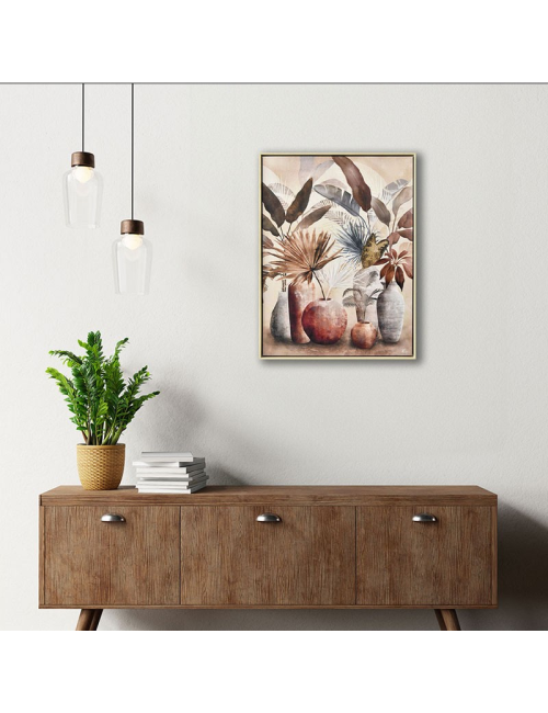 " Feuillage exotique et pots", Tableau floral