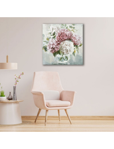 Tableau hortensias roses et blancs – 80x80 cm