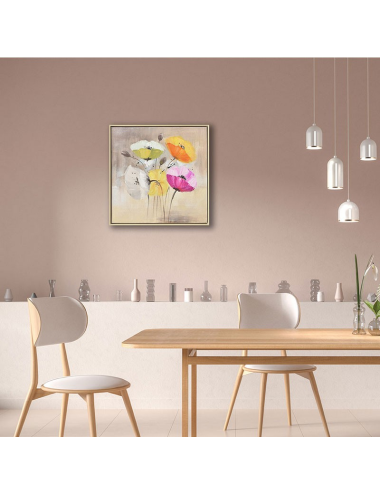 Tableau fleurs colorées sur fond beige – 60x60 cm