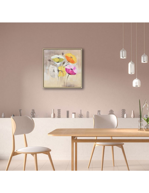 Tableau fleurs colorées sur fond beige – 60x60 cm