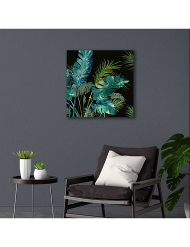Tableau jungle exotique 80x80 – feuillages tropicaux