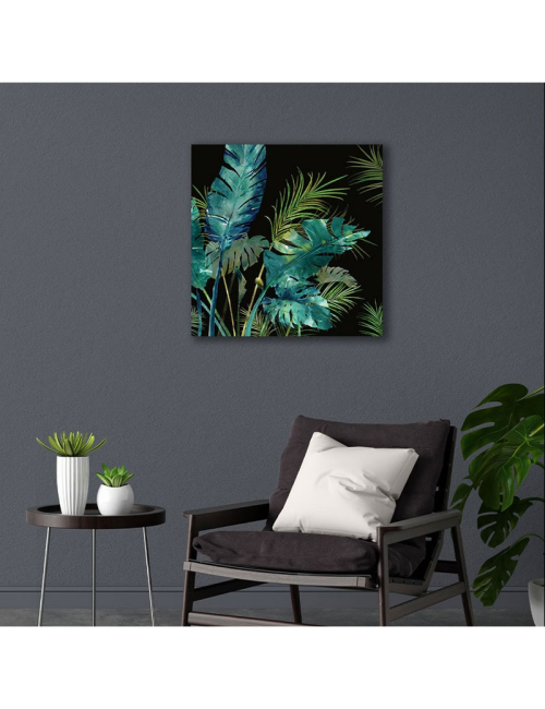 Tableau jungle exotique 80x80 – feuillages tropicaux
