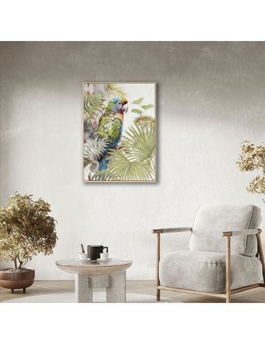 Tableau perroquet tropical rétro – toile 60x80 cm encadrée