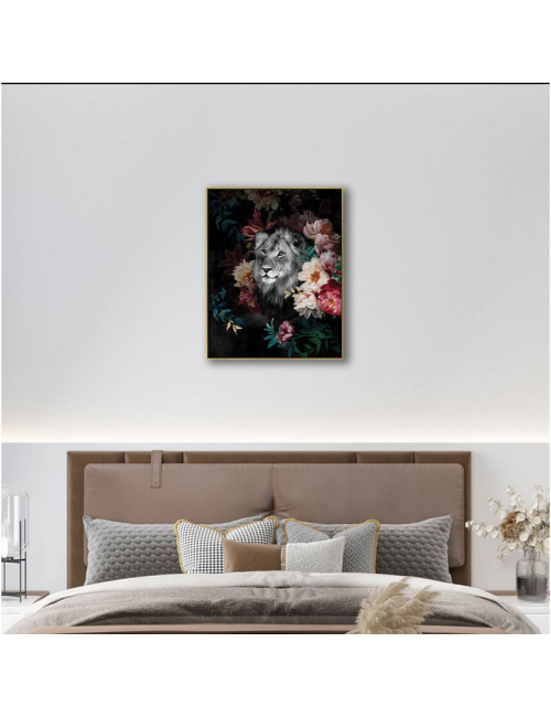 " Lion décor fleuri ", Tableau contemporain