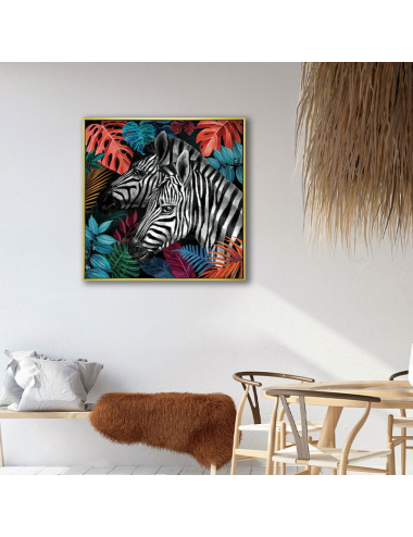 Tableau zèbres exotiques rétro – toile carrée 100x100 cm