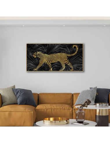 Tableau léopard doré rétro – format panoramique 60x120 cm