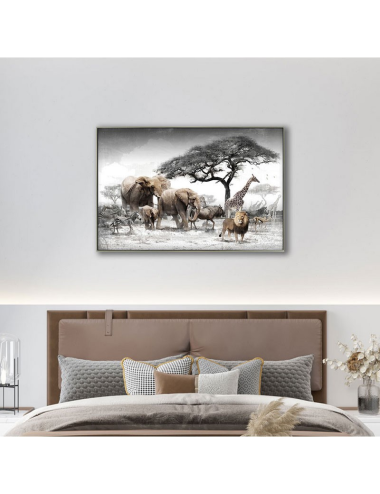 Tableau rétro savane africaine – toile animaux 80x120 cm