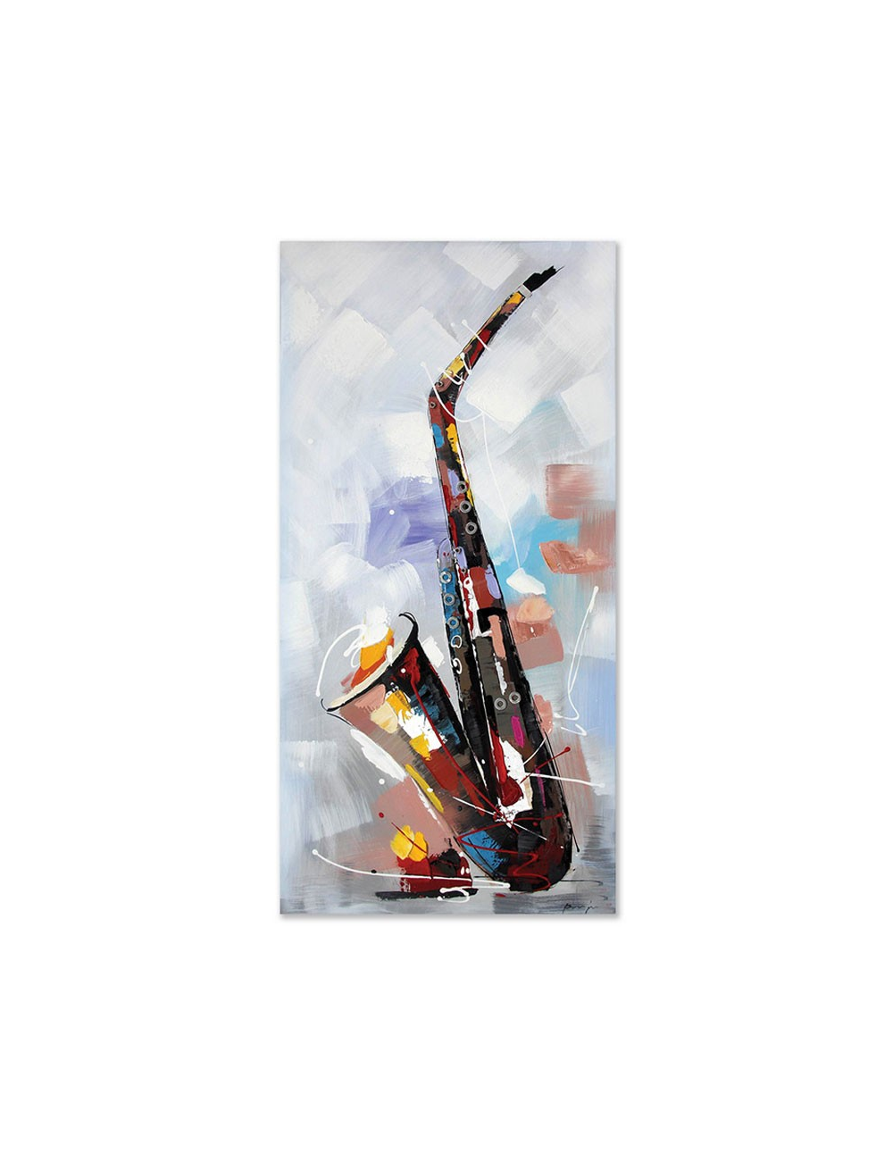 Tableau saxophone abstrait 60x120 – toile musicale colorée