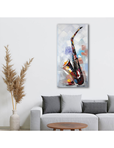 Tableau saxophone abstrait 60x120 – toile musicale colorée