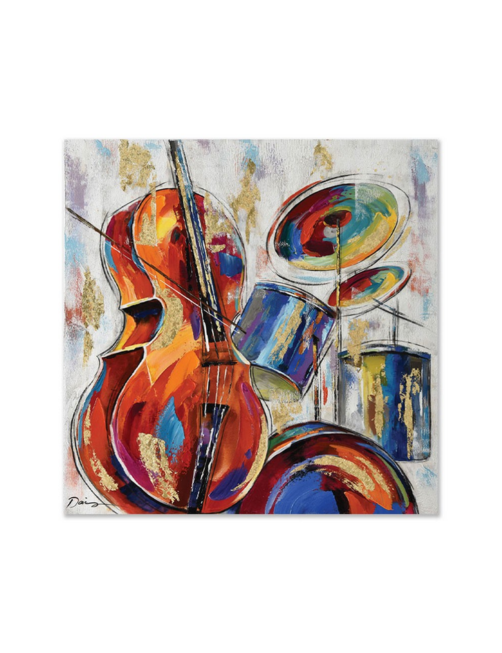 Tableau instruments musique 80x80 – toile colorée abstraite