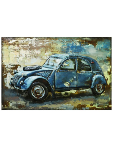 Tableau voiture 2CV bleue métal 3D – 80x120