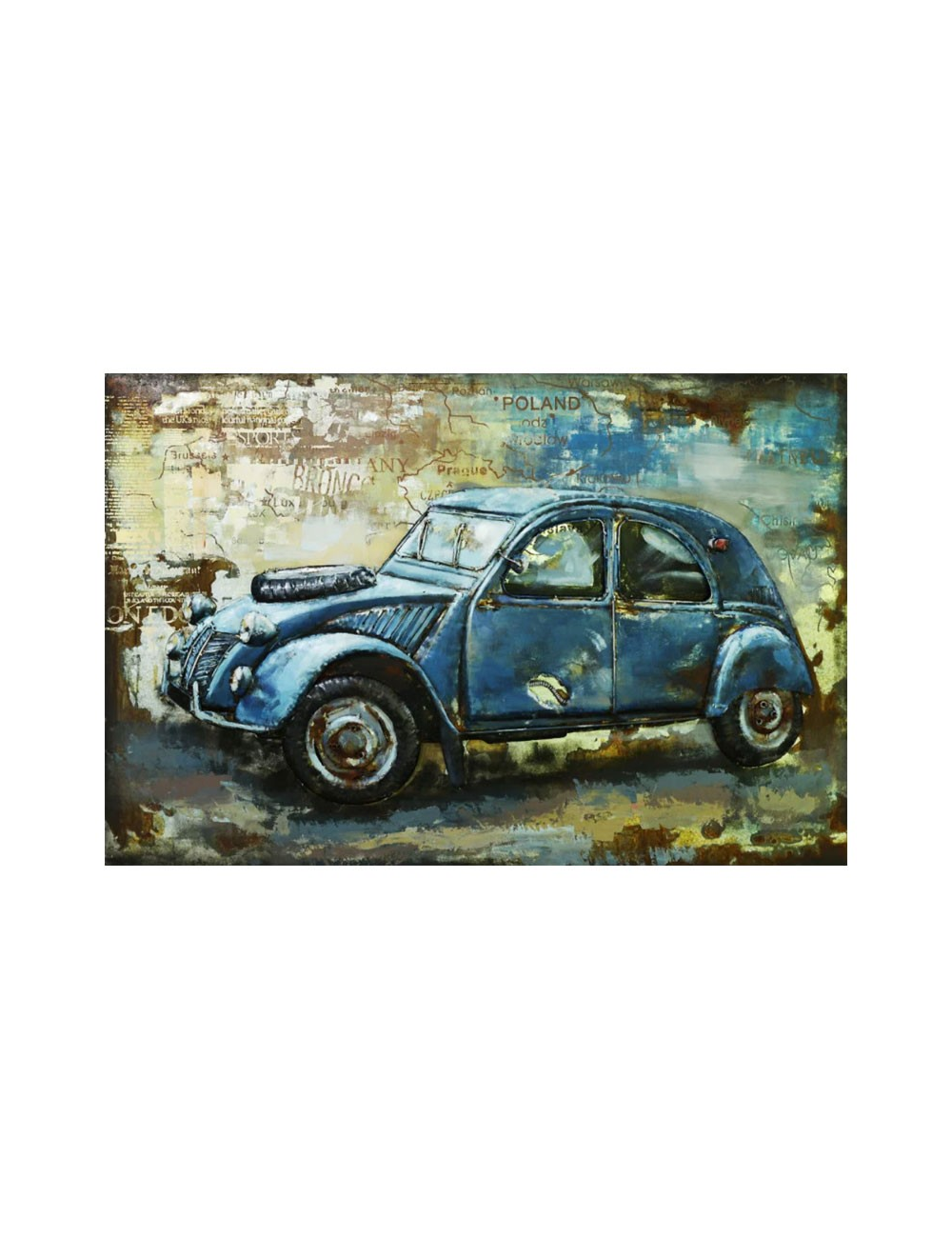 Tableau voiture 2CV bleue métal 3D – 80x120