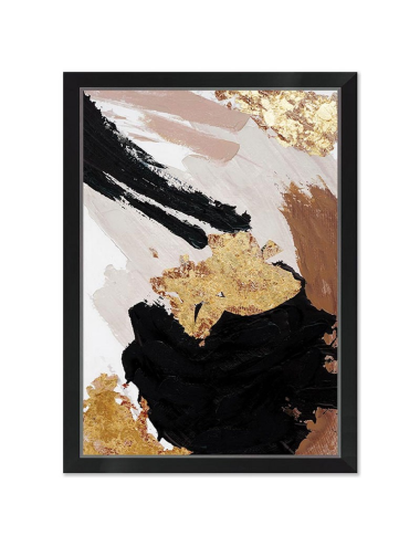 Tableau abstrait noir doré et beige 70x100 – toile décorative