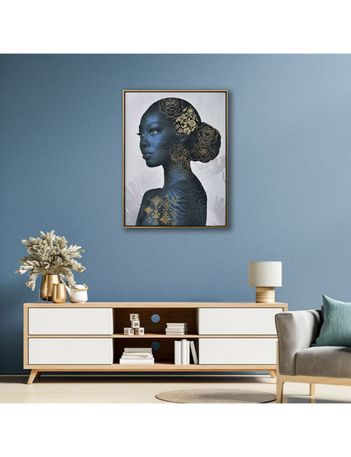 "Femme tatouée bleu/or", Tableau contemporain
