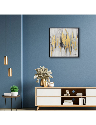 Tableau abstrait doré – Toile 60x60 cm gris et or