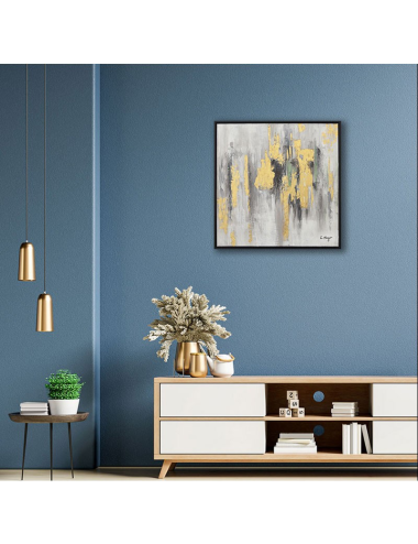 Tableau abstrait doré moderne – Toile 60x60 cm encadrée
