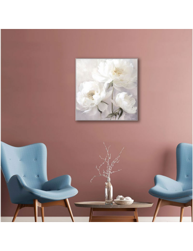Tableau pivoines blanches 60x60 – douceur florale et élégance
