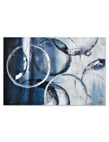 Tableau abstrait bleu argenté – Toile 80x120 cm moderne