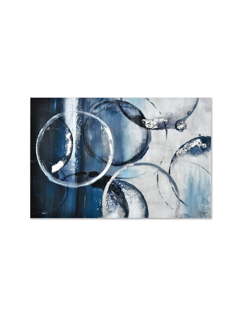 Tableau abstrait bleu argenté – Toile 80x120 cm moderne