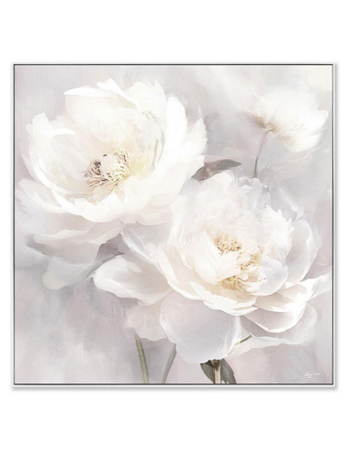 Tableau toile fleurs blanches 60x60 – déco murale rétro chic