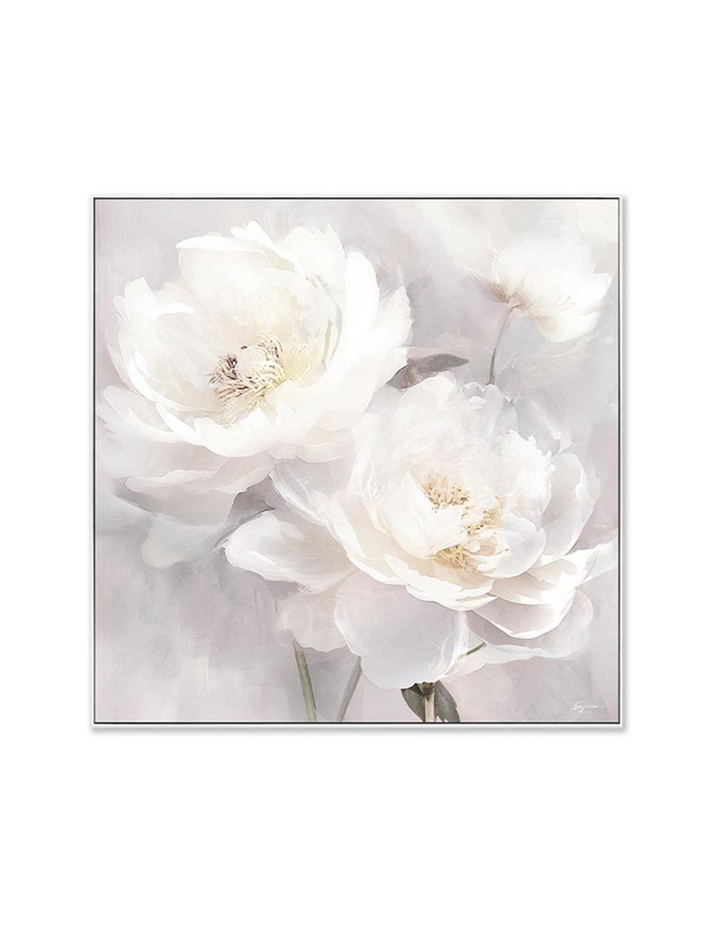 Tableau toile fleurs blanches 60x60 – déco murale rétro chic
