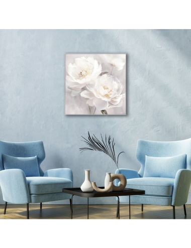Tableau toile fleurs blanches 60x60 – déco murale rétro chic