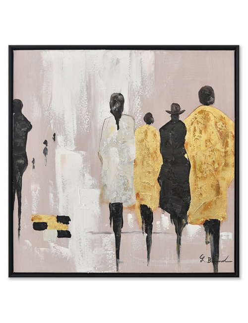 Tableau silhouettes dorées chapeau 60x60 – toile moderne
