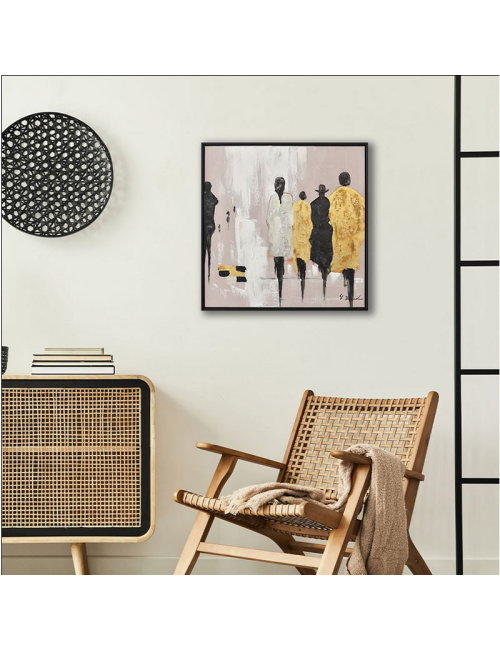 Tableau silhouettes dorées chapeau 60x60 – toile moderne