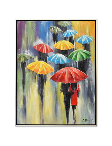 Tableau 60x80 parapluies multicolores – toile urbaine