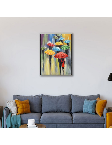 Tableau 60x80 parapluies multicolores – toile urbaine