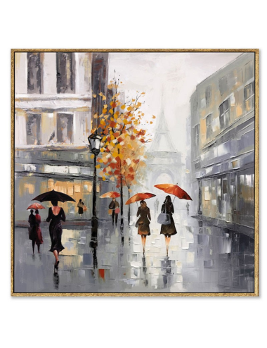 Tableau rétro Paris sous la pluie – parapluies rouges