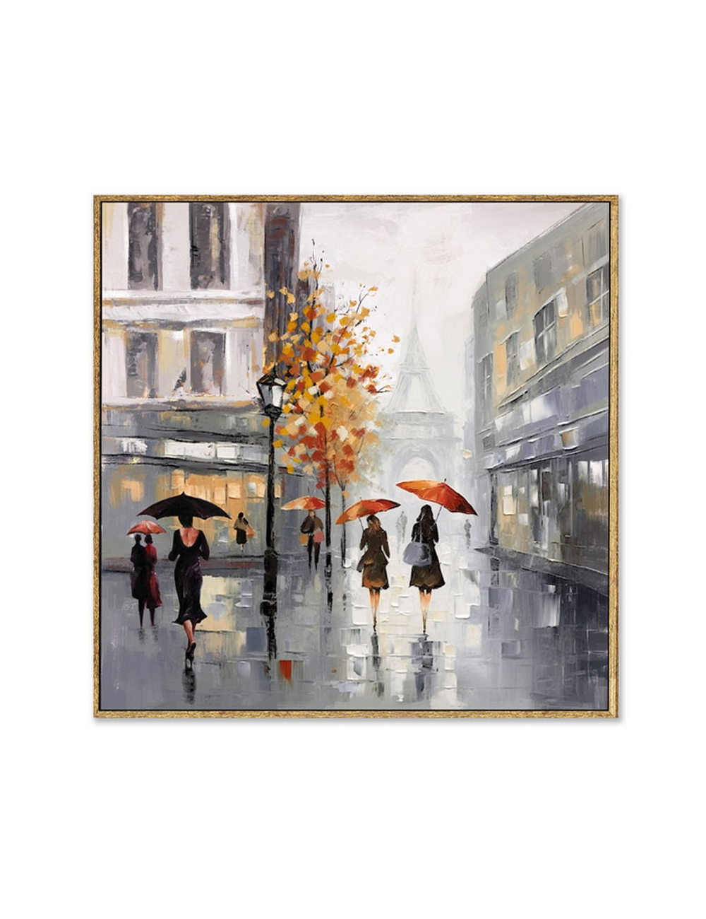 Tableau rétro Paris sous la pluie – parapluies rouges