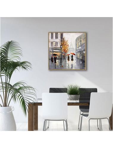 Tableau rétro Paris sous la pluie – parapluies rouges