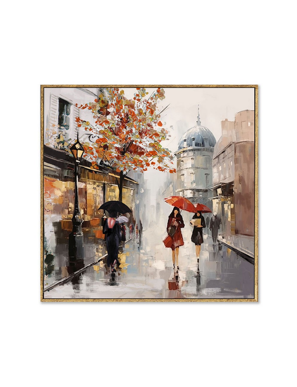 Tableau rétro femmes à Paris – parapluies rouges