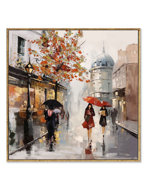 Tableau rétro femmes à Paris – parapluies rouges