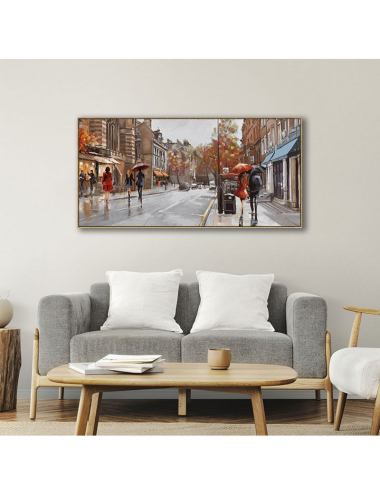 Tableau rétro scène de rue – couple sous la pluie