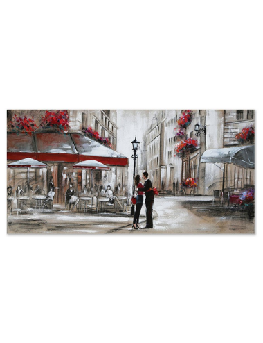 Tableau rétro couple à la terrasse d’un café parisien