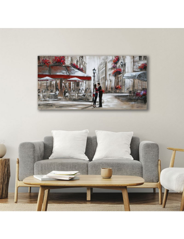 Tableau rétro couple à la terrasse d’un café parisien