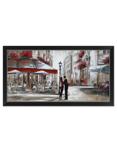 Tableau rétro couple à la terrasse d’un café parisien